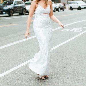 White Valli Cut Out Sequin Cami Formal Dress